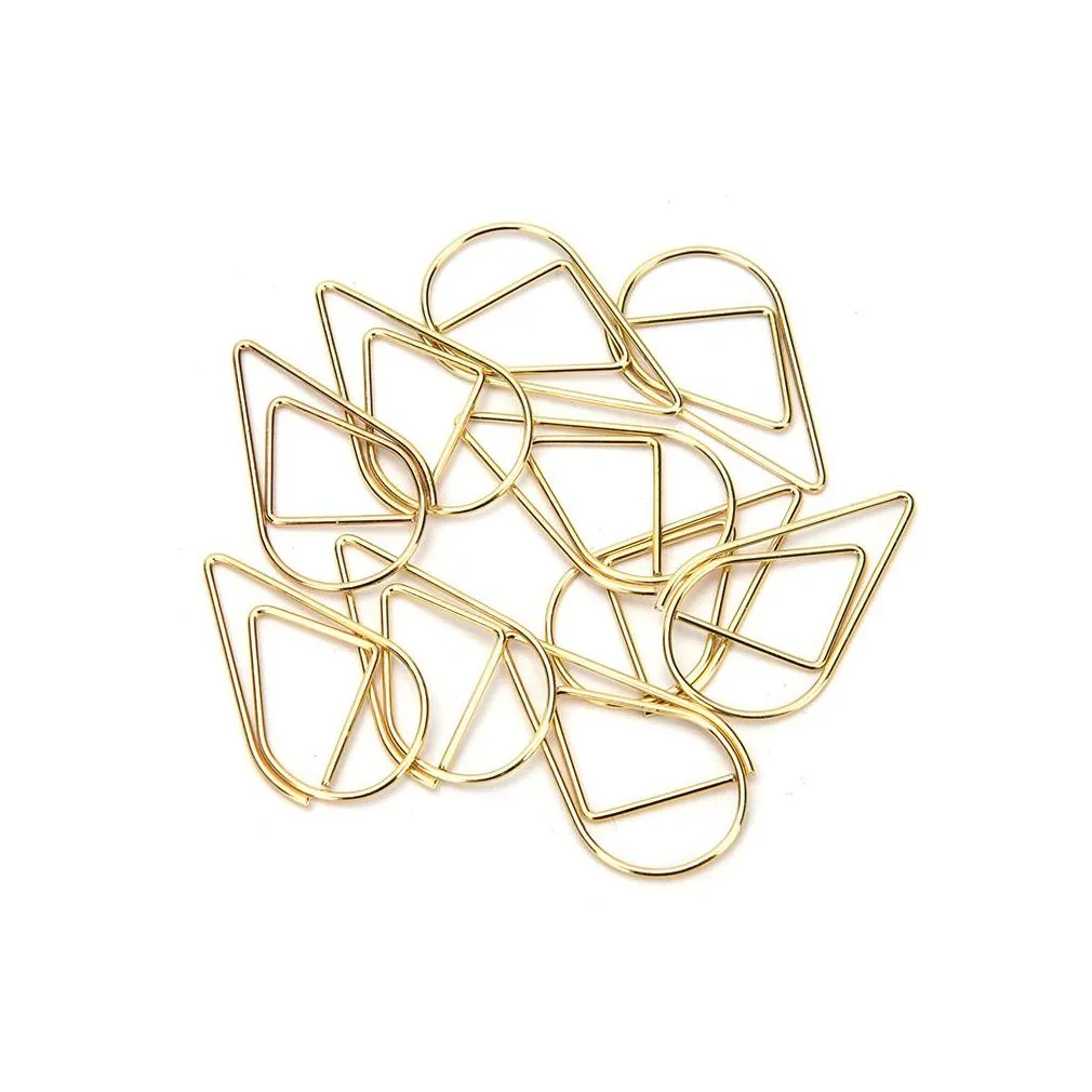wholesale 10PCS Modeling Paper Clips Metal Water Drop Shape Bookmark Memo Marking Clip Office School Stationery Supplies 1.5*2.5cm1