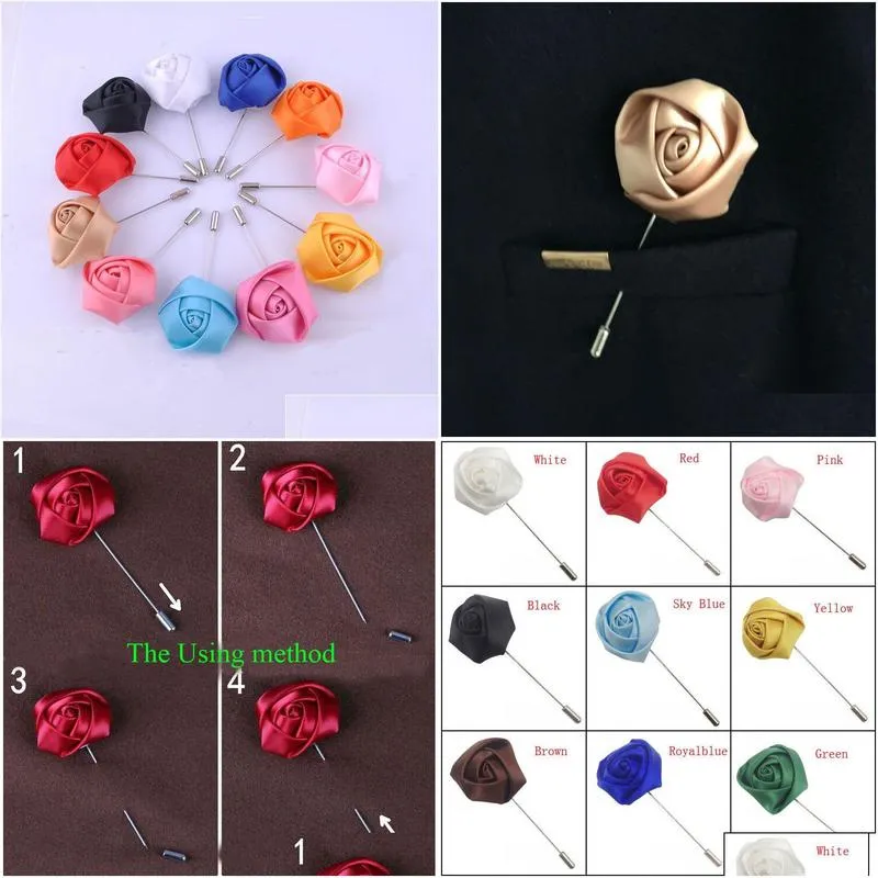 Wedding Boutonniere Floral Stain Silk Rose Flower 16 Color Available Groom Groomsman Man Pin Brooch Corsage Suit Deco