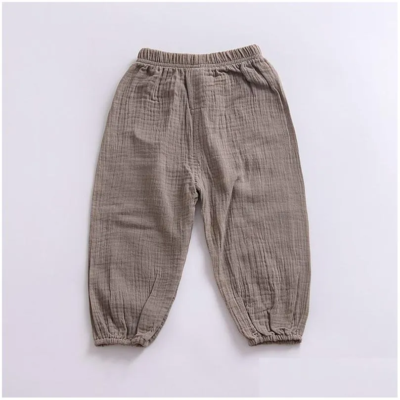 Summer Trousers Solid Color Linen Pleated Children Ankle-length Pants for Baby Boys Pant Harem Kids Child 0347