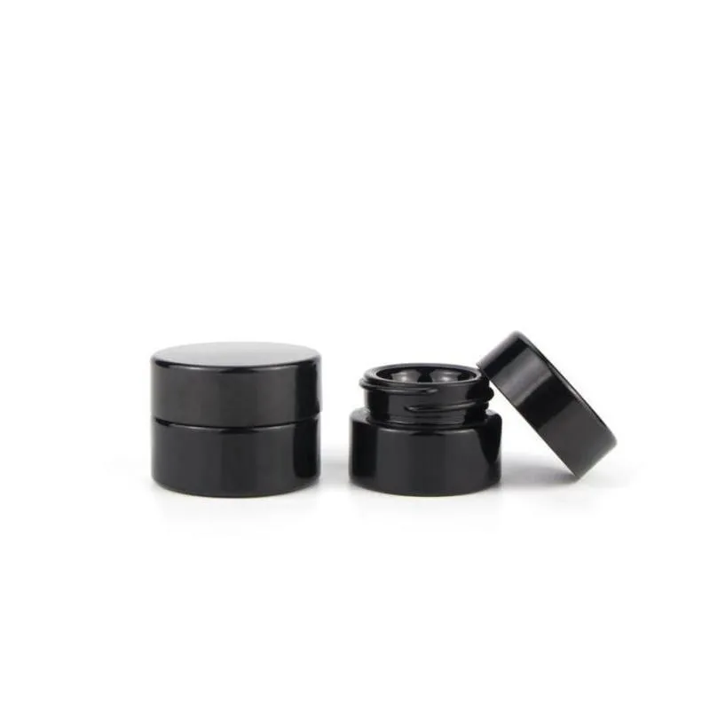 wholesale 500pcs/Lots UV Protection Full Black 5ml Glass Cream Jars Bottle Wax Dab Dry Herb Concentrate Container