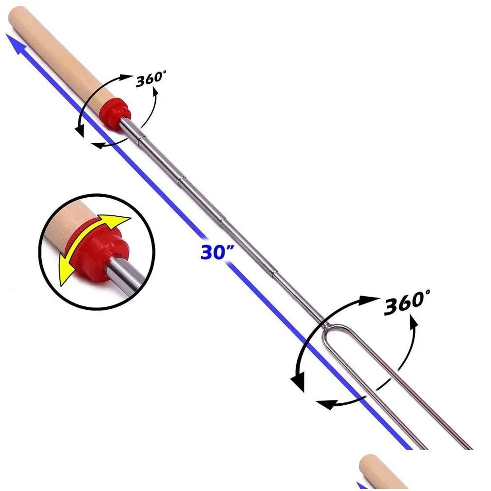 Camping Campfire Marshmallow Hot Dog Telescoping Roasting Fork Sticks Skewers Bbq Forks Stainless Steel random color