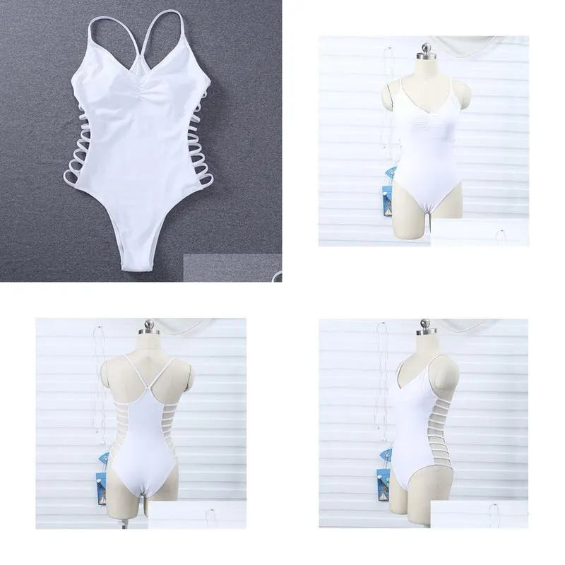 White Women Bathing Suit Hollow Out Female One-piece Swimwear Bra Padded Female Monokini Bodysuit swimsuits free shipping