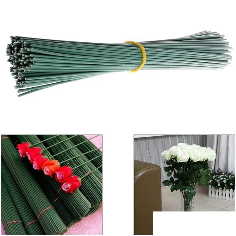 A Bundle of 100Pc Artificial Floral Wire Craft Flower Stem Wrap Dark Green 30cm