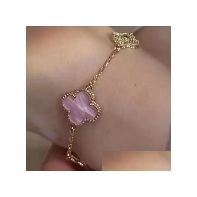 clover bracelet bangle jewelry pink plate four leaf grass bracelet micro inlaid with zircon small  sweet and lovely womens luxury style lucky grass