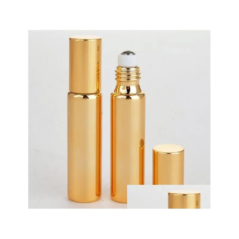 wholesale Wholesale 300pcs 10ml ROLL ON GLASS BOTTLE Black Gold Silver Fragrances  OIL Perfume Bottles With Metal Roller Ball