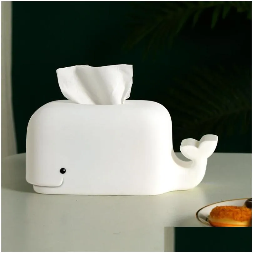 Tissue Boxes & Napkins Silicone Whale Box With Phone Holder Napkin Dispenser Desk Accessories Kitchen Bathroom Home Office Storage