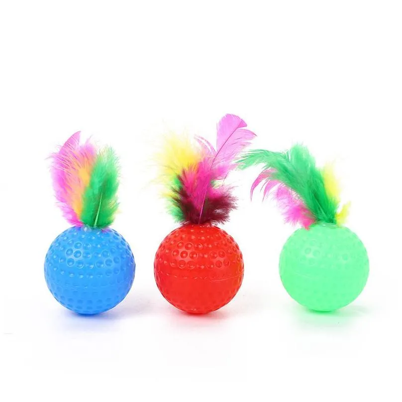 Cat Toys Funny Plastic Golf Ball Toy with Feather Interactive Kitten Cat Teaser Toy Pet Supplies