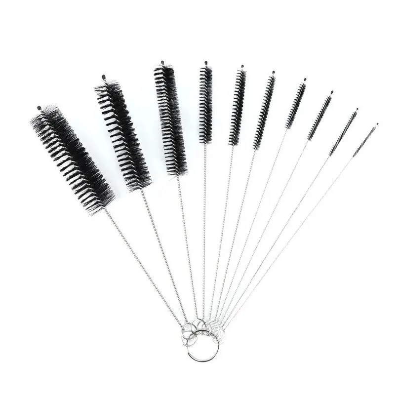 10pcs nylon tube brush set stainless steel soft hair cleaning brush for glasses drinking straws fish tank pipe tumber sippy cup