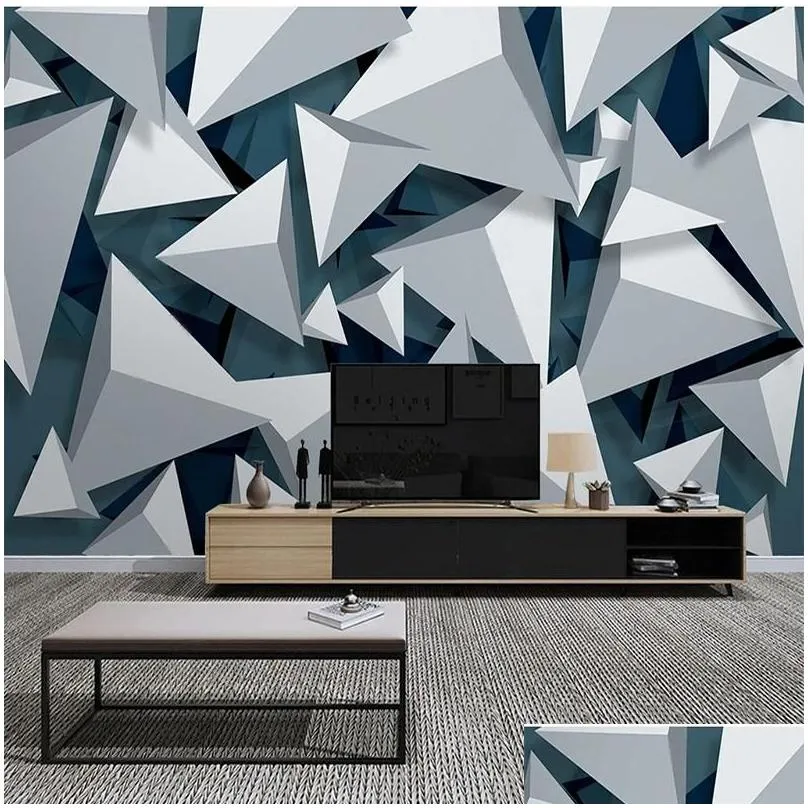 Wallpapers Custom Wall Cloth Painting Abstract 3D Geometric Triangle Pattern Living Room TV Background Decor Wallpaper Papel De