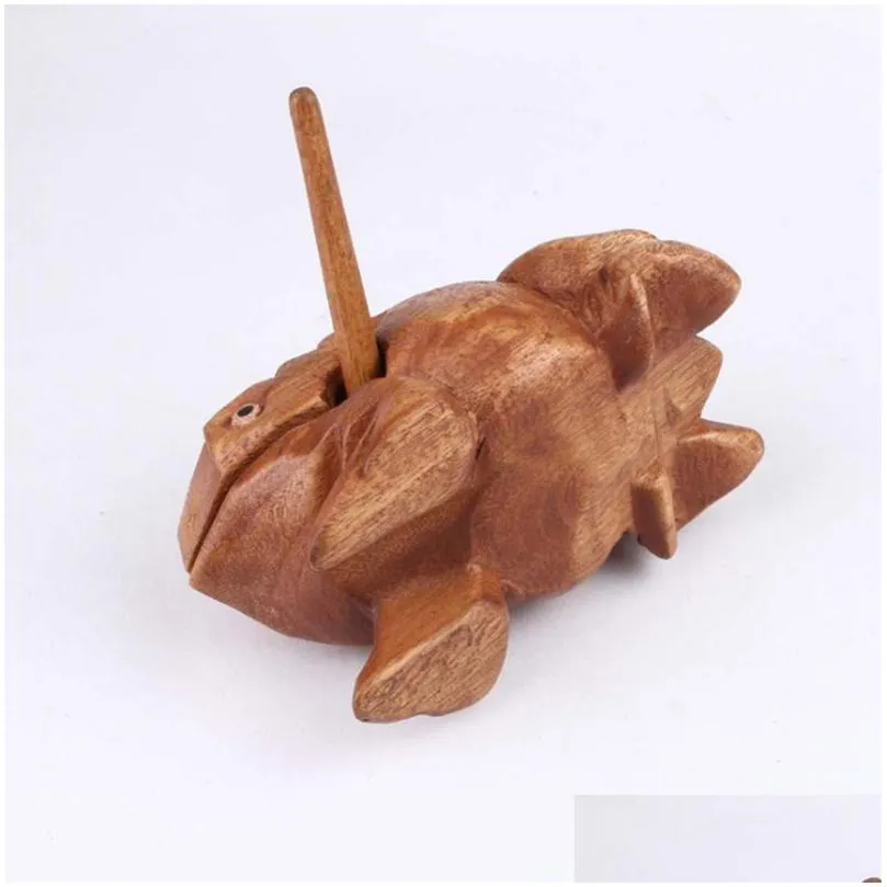 Thailand Lucky Frog with Drum Stick Traditional Craft Home Office Decor Wooden Art Figurines Miniatures