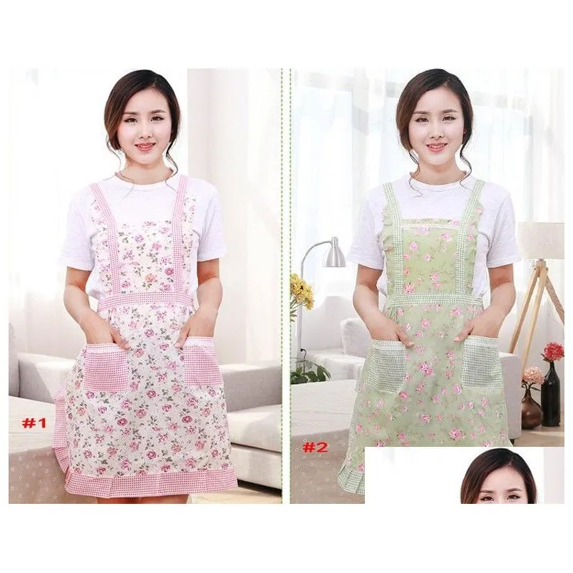 women aprons with pocket cooking ruffle chef floral kitchen restaurant princess apron polyester kindergarten clothes bib with pockets