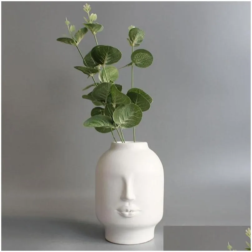 Home Decor Creative Ceramic Vase for Flowers Human Face Lip Design Living Room Decor Plant Pots Decorative Room Aesthetic