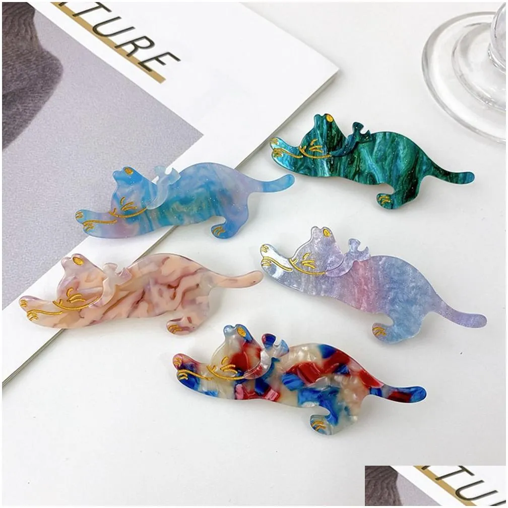 New Cute Cartoon Cat Hairpin Ribbon Acetate Fiber Hair Clips Bangs Duckbill Clip for Womans Girls Fashion Barrettes Hair Accessories