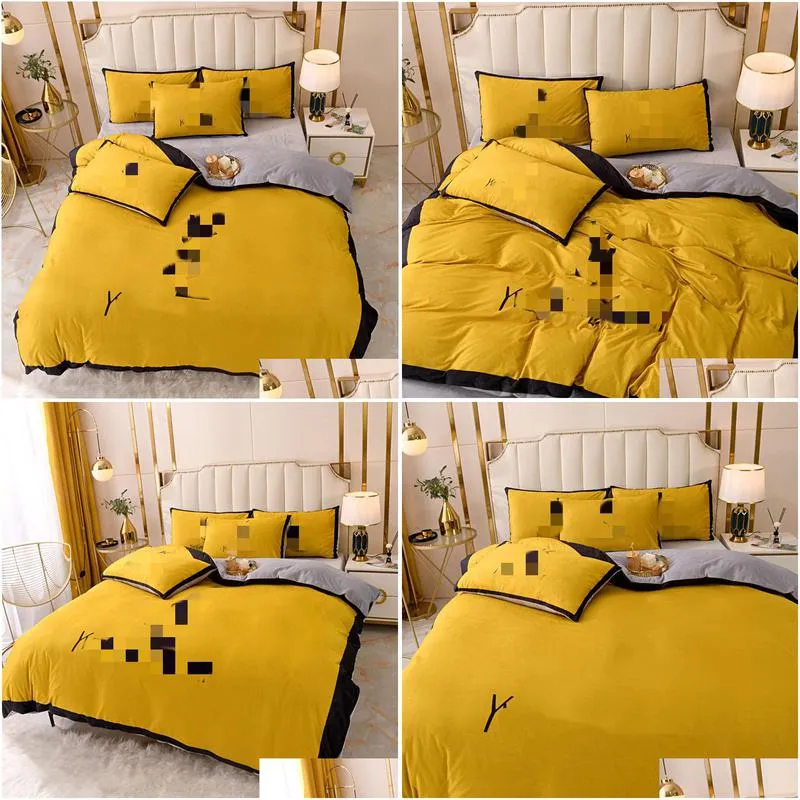 yellow winter designer bedding set velvet duvet cover bed sheet letter printed 2pcs pillowcases queen size luxury comforters sets