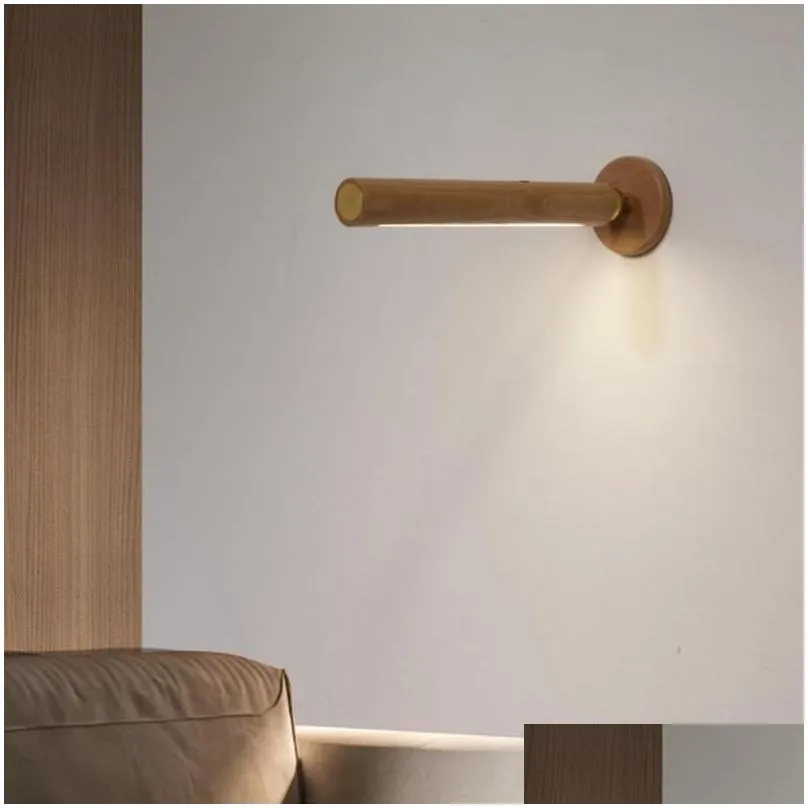 Wall Lamp Wood Indoor Light USB Charging 360° Rotatable Adjustable Brightness Touch Switch Sconce Corridor Lights Night