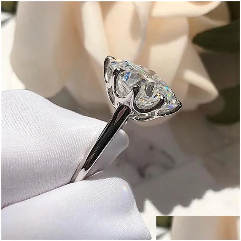 US Size 6-10 Classical Jewelry Solitaire 925 Sterling Silver Asscher Cut White Topaz CZ Diamond Gemstones Women Wedding Band Ring Gift