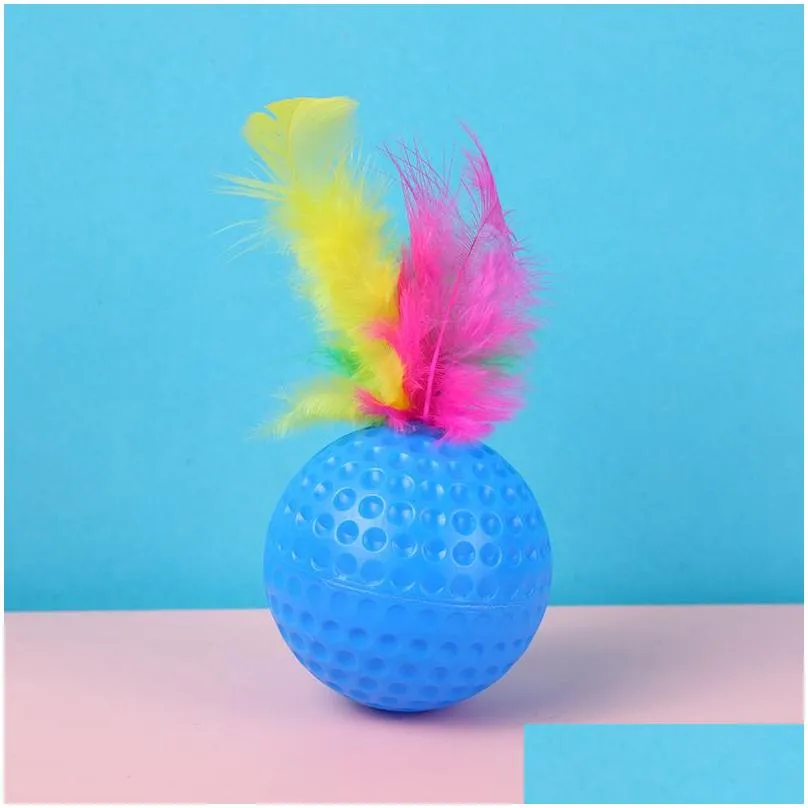 Cat Toys Funny Plastic Golf Ball Toy with Feather Interactive Kitten Cat Teaser Toy Pet Supplies