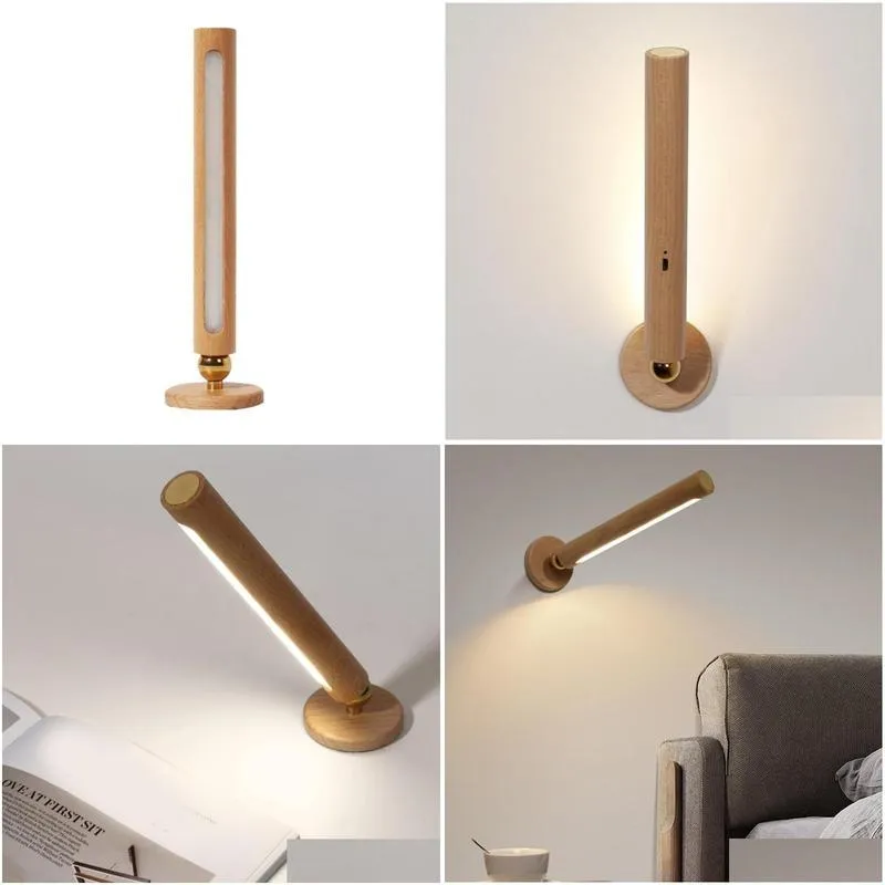 Wall Lamp Wood Indoor Light USB Charging 360° Rotatable Adjustable Brightness Touch Switch Sconce Corridor Lights Night