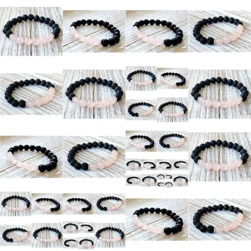 SN1061 Hot Sale Rose Quartz Lava Yoga Bracelet Healing Crystals Wrist Mala Beads Chakra Jewelry Natural Stone Womens Yoga Bracelet