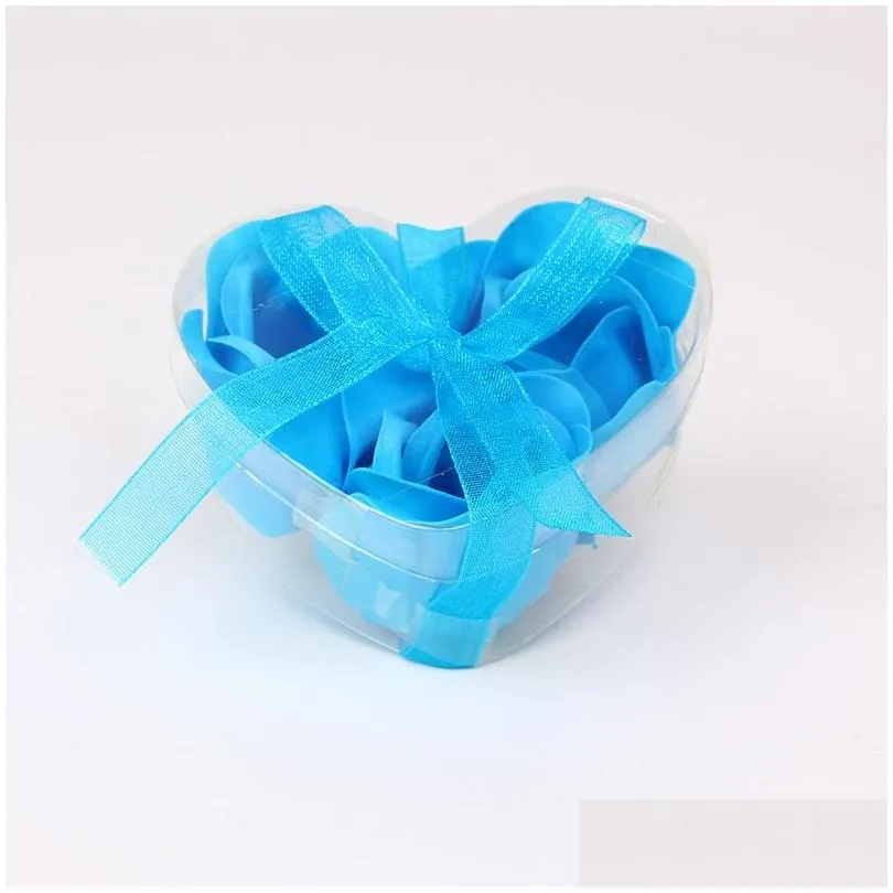 100sets 3pcs/set Bath Bathing Body Rose Flower Heart Shape Heart-Shaped Scented Soap Rose Petal With Box Ribbon Colors