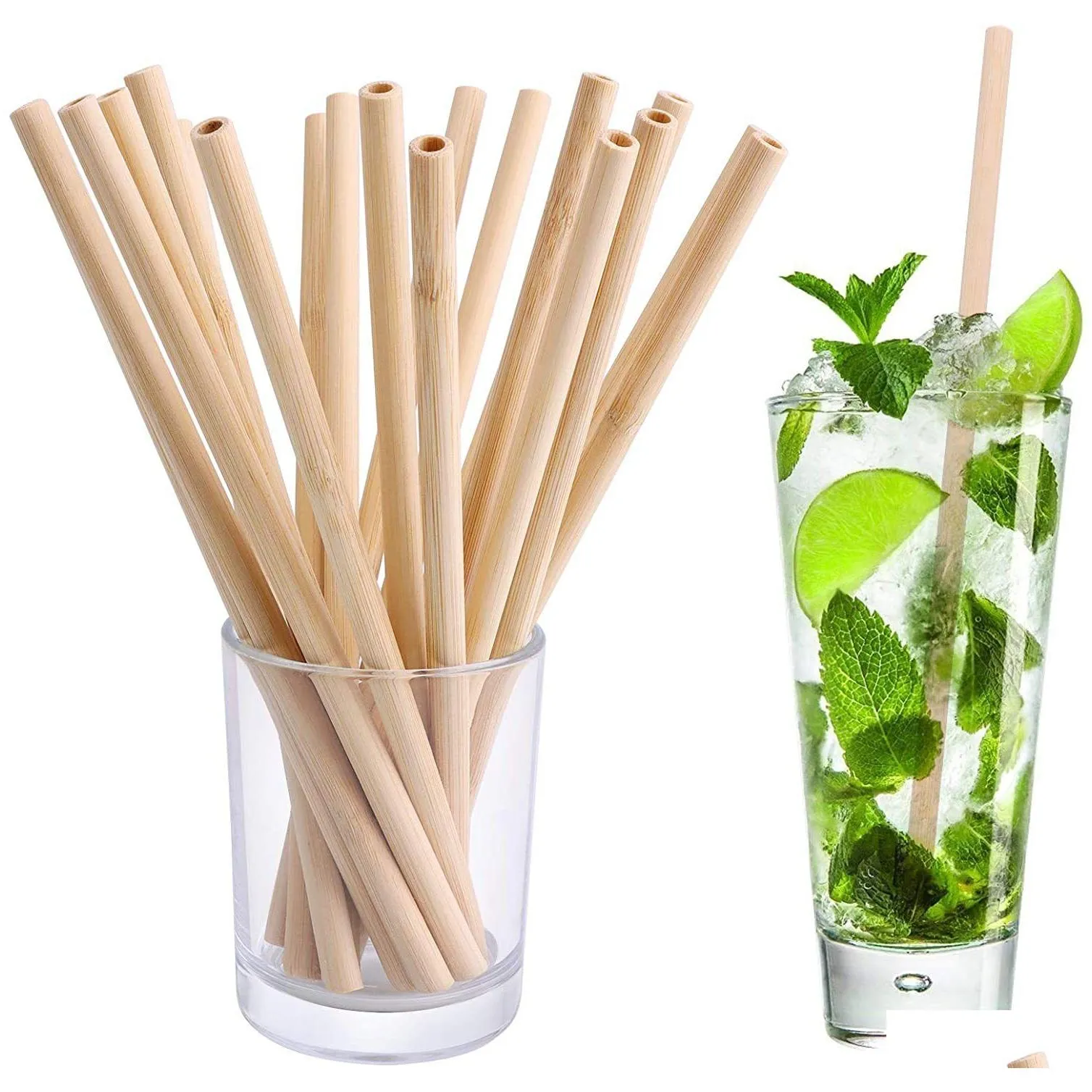 500pcs Natural 100% Bamboo Drinking Straws Eco-Friendly Sustainable Bamboo Straw Reusable Drinks for Party Kitchen Bar