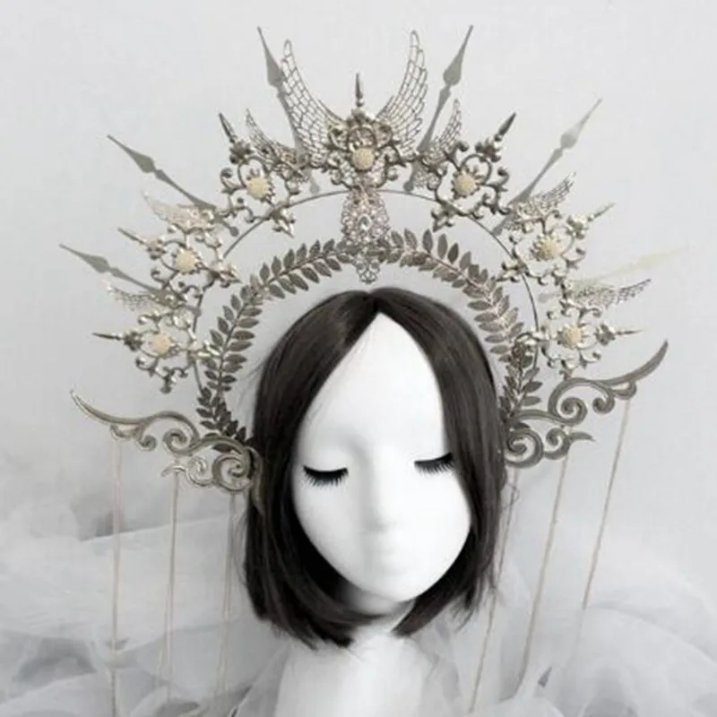 Vintage Saint Halo Crown and Tiara Headband Baroque Goddess Crown Headpiece Bridal Hair Accessories Costume