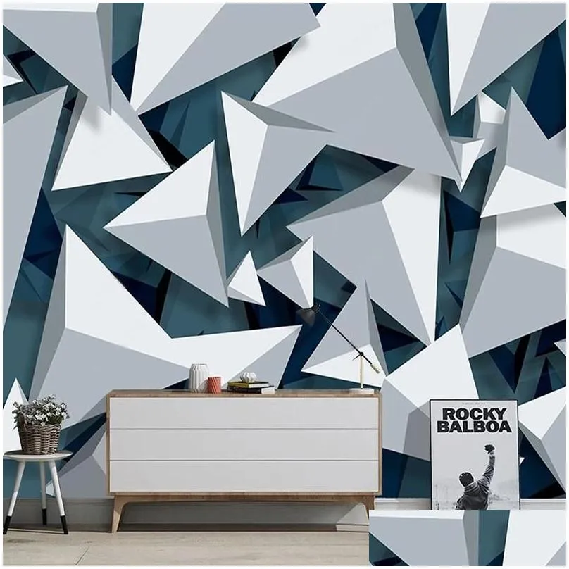 Wallpapers Custom Wall Cloth Painting Abstract 3D Geometric Triangle Pattern Living Room TV Background Decor Wallpaper Papel De