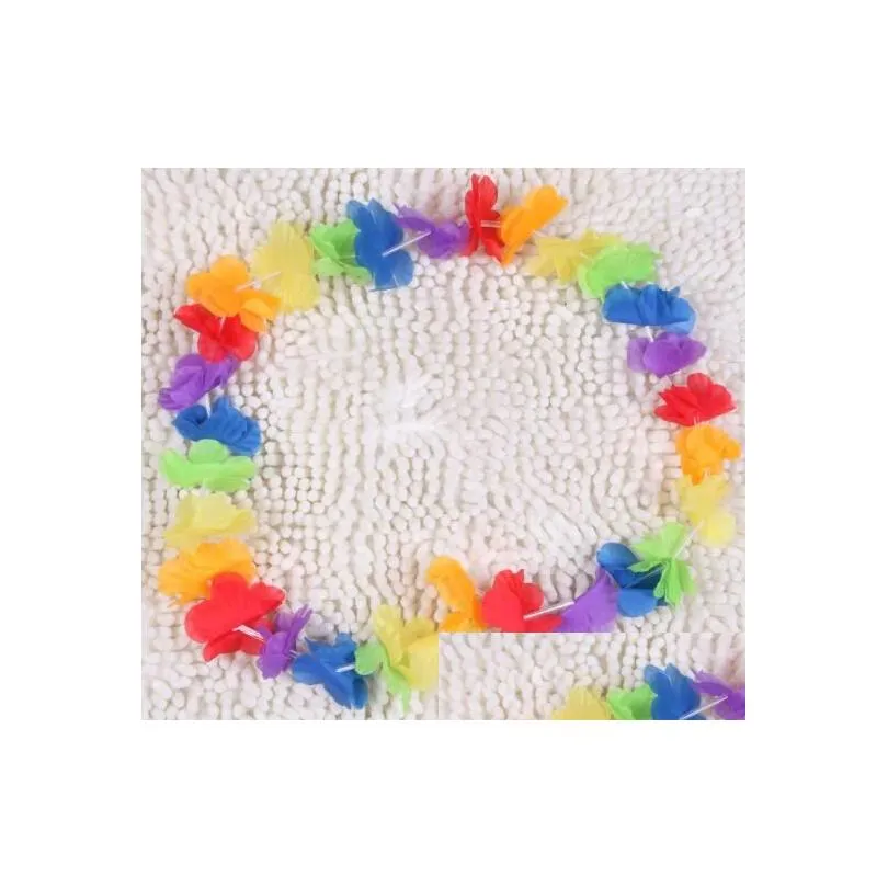 Hawaiian rainbow flower Leis artificial flower beach garland Necklace Luau Party gay pride 40 inches multi colour