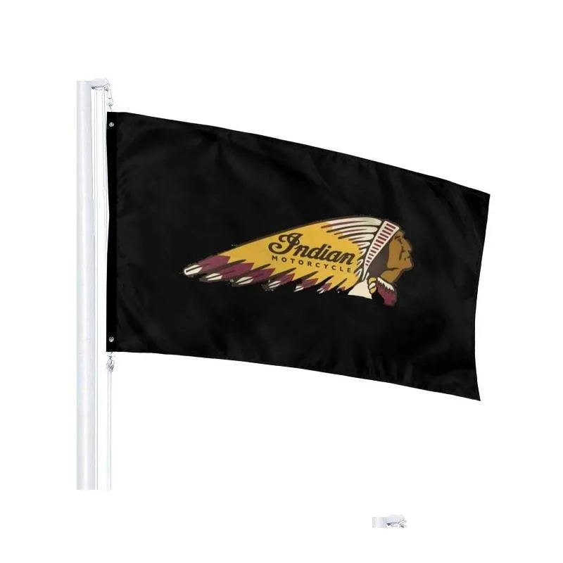 Indian Motorcycles Flag 3x5ft Flags 100D Polyester Banners Indoor Outdoor Vivid Color High Quality With Two Brass Grommets