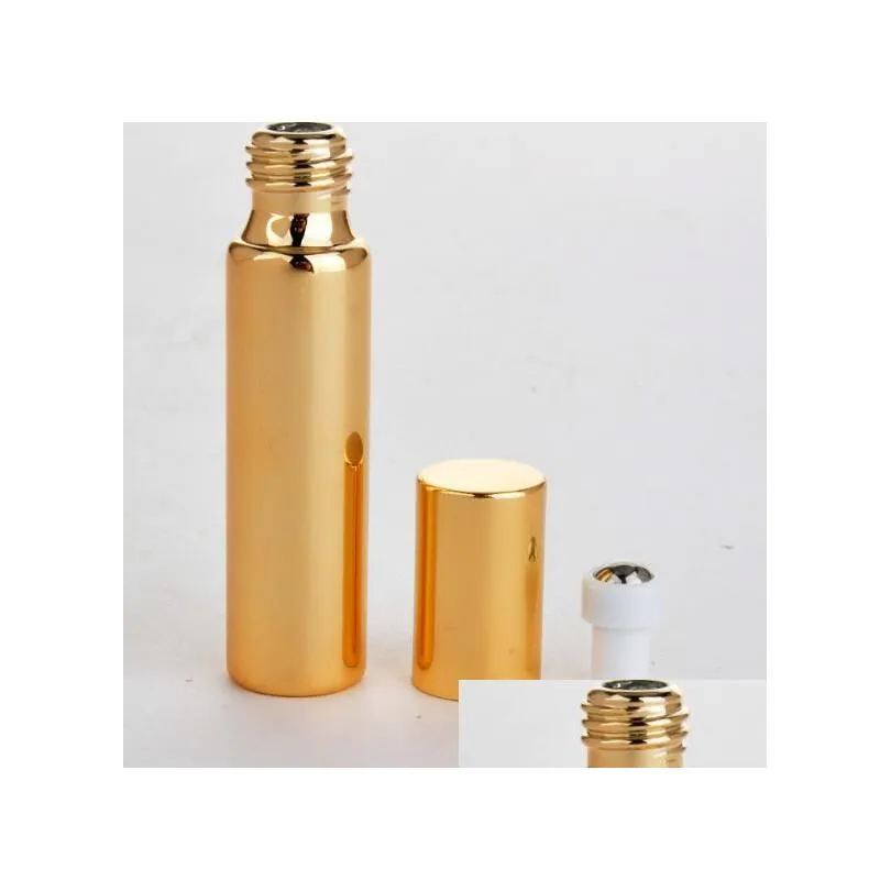 wholesale Wholesale 300pcs 10ml ROLL ON GLASS BOTTLE Black Gold Silver Fragrances  OIL Perfume Bottles With Metal Roller Ball