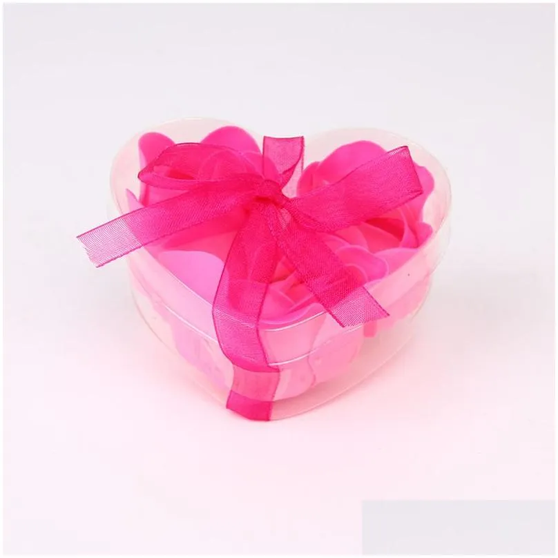 100sets 3pcs/set Bath Bathing Body Rose Flower Heart Shape Heart-Shaped Scented Soap Rose Petal With Box Ribbon Colors