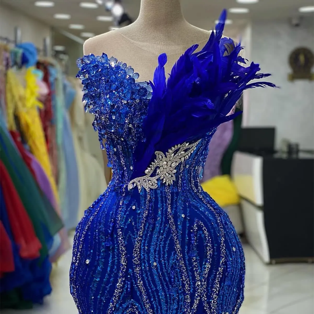 2023 Aso Ebi Arabic Mermaid Royal Blue Prom Dress Crystals Sequined Lace Evening Formal Party Second Reception Birthday Engagement Gowns Dresses Robe De Soiree ZJ24