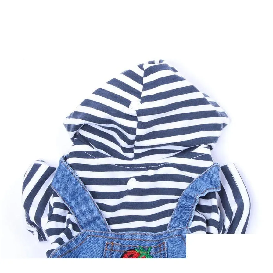 Pet Dog Jean Dress Blue&Black Striped Denim Dog Cat Dress Clothes Strawberry Design Pet Clothing 2 Colour1