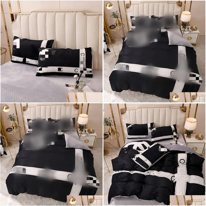 black luxury winter designer bedding set velvet duvet cover bed sheet with 2pcs pillowcases queen size fashion soft comforters sets