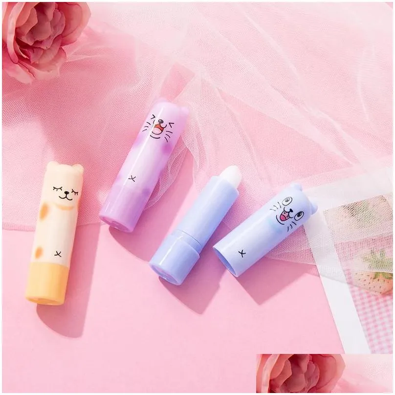 Lip Gloss Bulk Moisturizing Fruit Flavor Colourless Cartoon Bear Natural Plant Cute Lipbalm Lipstick Makeup Tools