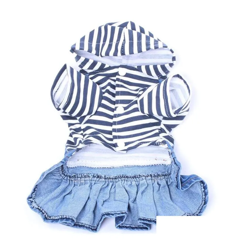 Pet Dog Jean Dress Blue&Black Striped Denim Dog Cat Dress Clothes Strawberry Design Pet Clothing 2 Colour1