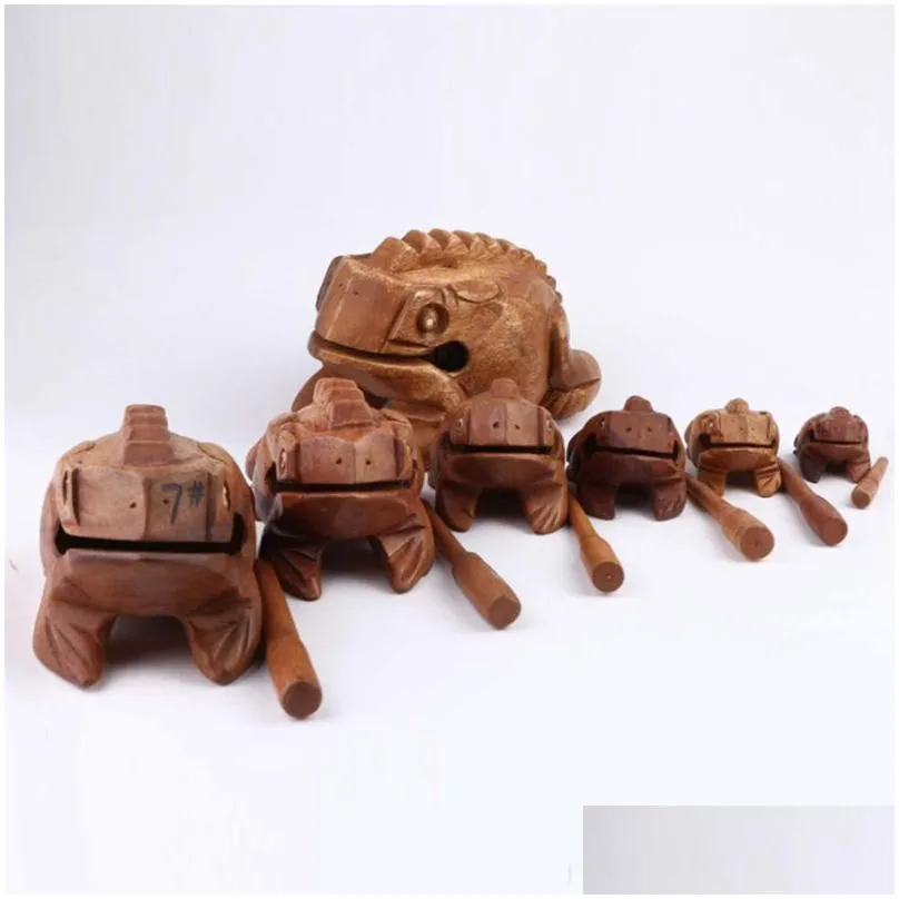 Thailand Lucky Frog with Drum Stick Traditional Craft Home Office Decor Wooden Art Figurines Miniatures