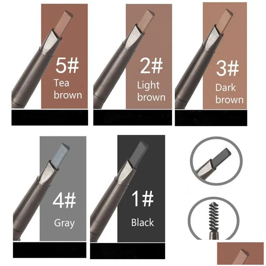 5 colors Brow Pencil With Brush Eyebrow Eyeliner Long Lasting Shadow Waterproof Paint Makeup free shipping