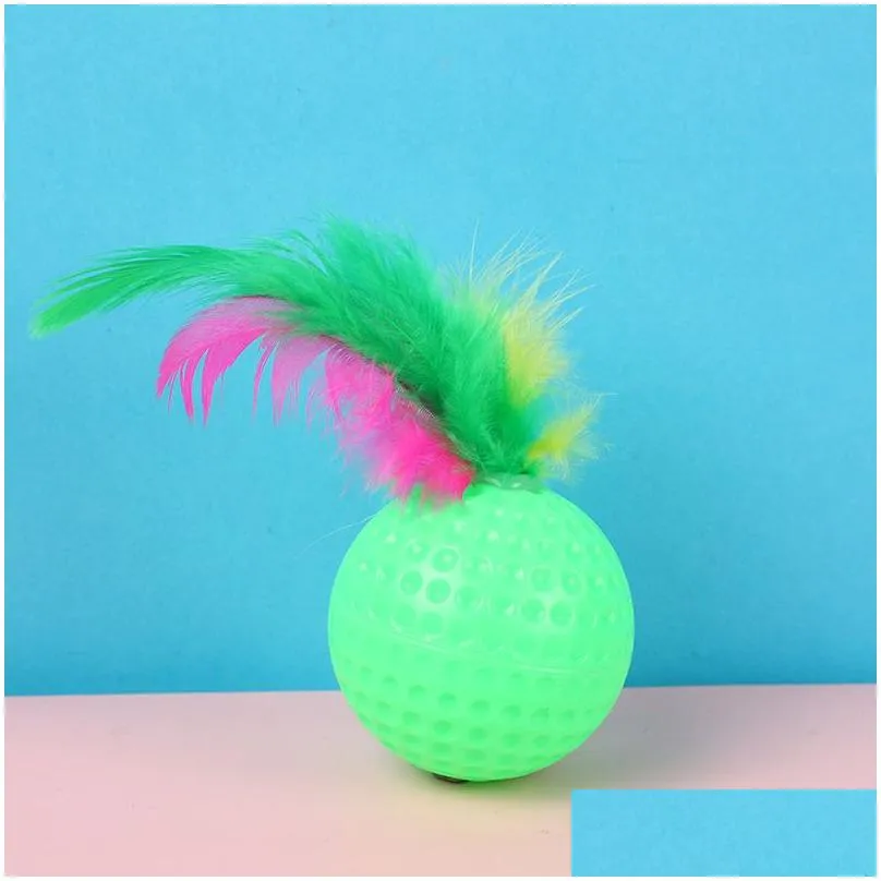 Cat Toys Funny Plastic Golf Ball Toy with Feather Interactive Kitten Cat Teaser Toy Pet Supplies
