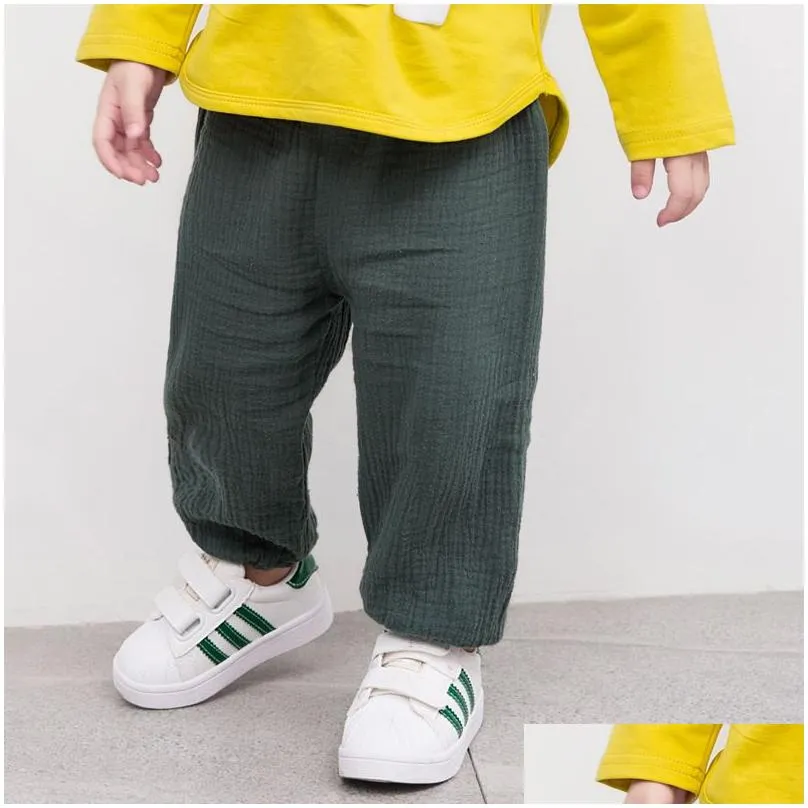 Summer Trousers Solid Color Linen Pleated Children Ankle-length Pants for Baby Boys Pant Harem Kids Child 0347