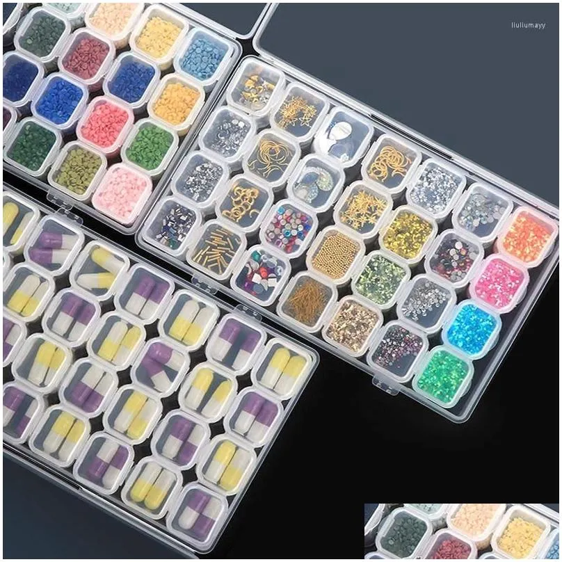 Storage Boxes 28/56/224 Slot Transparent Plastic Box Diamond Painting Accessories Tool Nail Art Rhinestone Bead