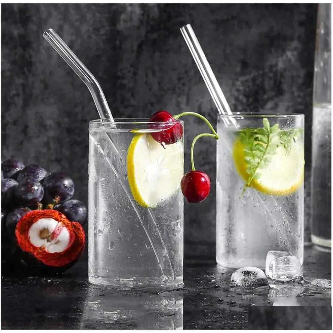 18cm/20cm/25cm reusable eco borosilicate glass drinking straws clear colored bent straight milk cocktail straw