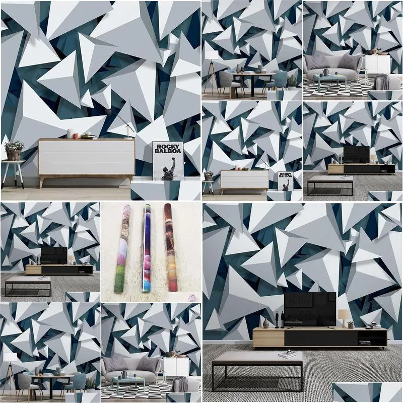 Wallpapers Custom Wall Cloth Painting Abstract 3D Geometric Triangle Pattern Living Room TV Background Decor Wallpaper Papel De