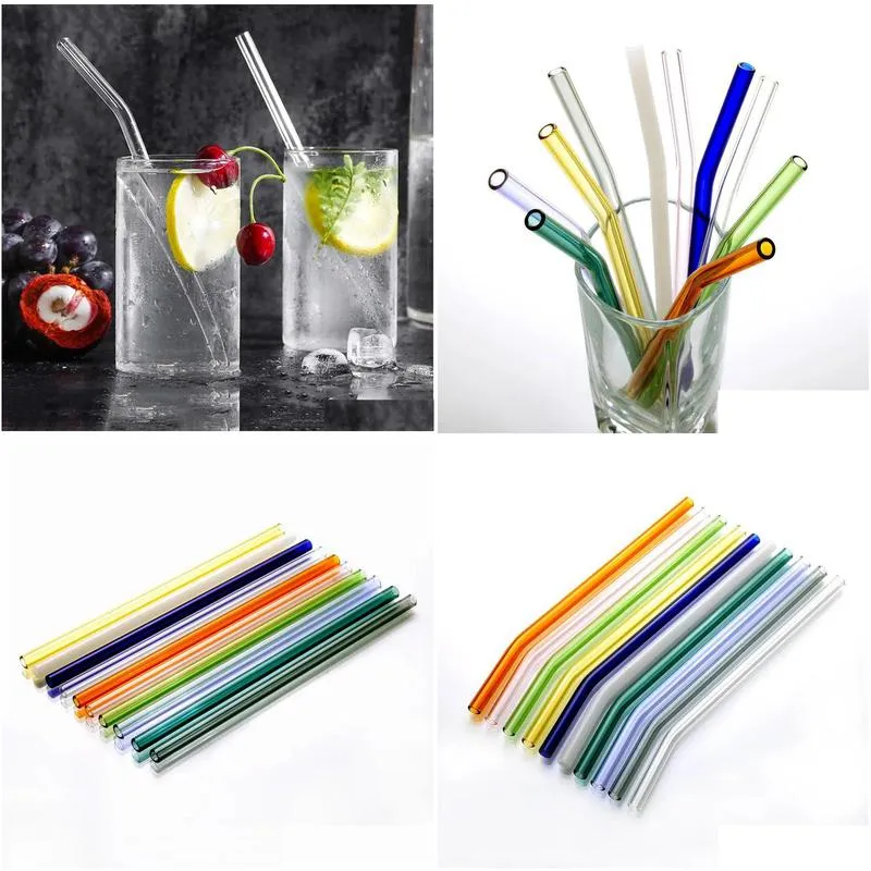 18cm/20cm/25cm reusable eco borosilicate glass drinking straws clear colored bent straight milk cocktail straw