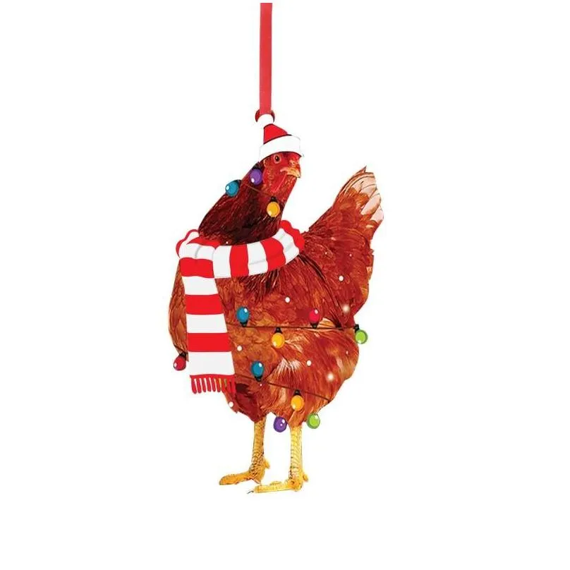 Christmas Decorations Scarf Chicken Holiday Decoration Outdoor Wood Ornaments Hanging Pendant Decor Diy