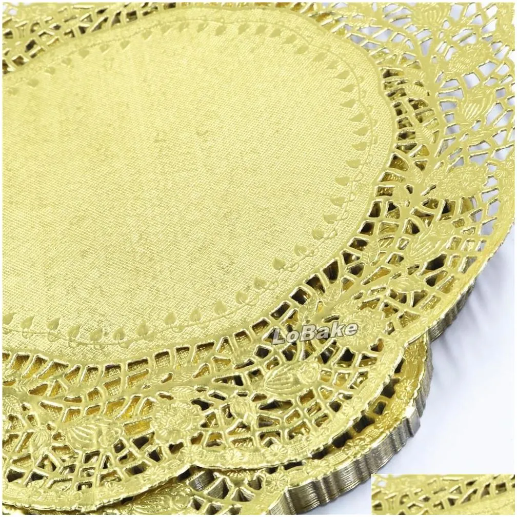 (100 pieces/pack) New arrivals 12 inches gold colored round paper lace doilies cupcake bread placemats home dinner tableware