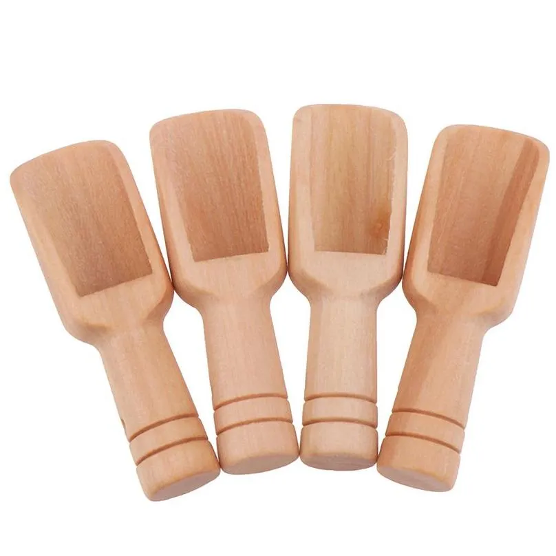 4pcs Coffee Tea Mini Sugar Spoon Wooden Round Handle Scoop Teaspoon Small Salt Shovel Milk Powder Scoops Wood Condiment Spoons