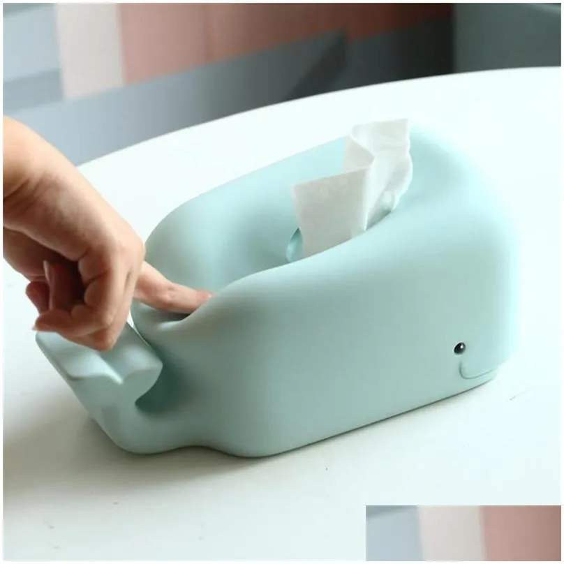 Tissue Boxes & Napkins Silicone Whale Box With Phone Holder Napkin Dispenser Desk Accessories Kitchen Bathroom Home Office Storage