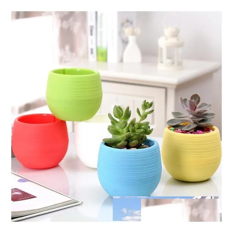 Mini Round Plastic Unbreakable Succulent Plant Flower Pot Garden Home Office Desktop Micro Landscape Decor LX2309