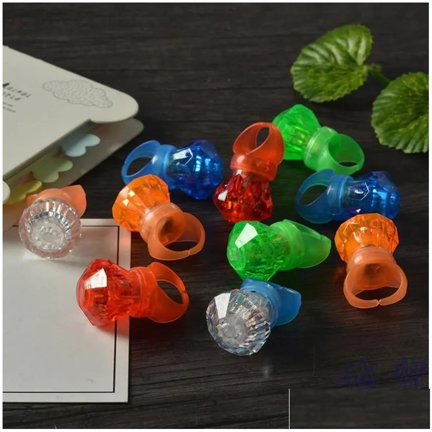 plastic diamond shape led finger ring light-up toys mix colors light simulation kids toy party decoration